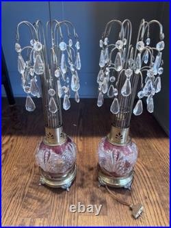 Waterfall Lamps Crystal Prisms Hollywood Regency Art Deco 1940's RARE Set Of 2