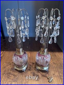 Waterfall Lamps Crystal Prisms Hollywood Regency Art Deco 1940's RARE Set Of 2