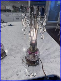 Waterfall Lamps Crystal Prisms Hollywood Regency Art Deco 1940's RARE Set Of 2