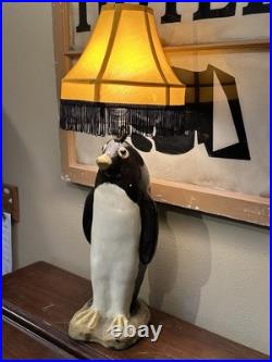 Whimsical VTG 1940's Art Deco Large Penguin Chalkware/Plaster Table Lamp withShade