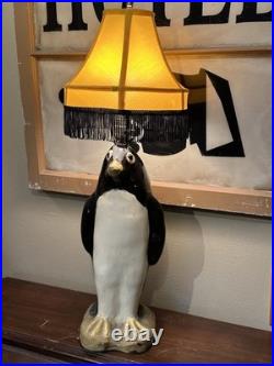 Whimsical VTG 1940's Art Deco Large Penguin Chalkware/Plaster Table Lamp withShade