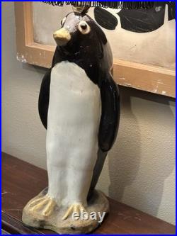 Whimsical VTG 1940's Art Deco Large Penguin Chalkware/Plaster Table Lamp withShade