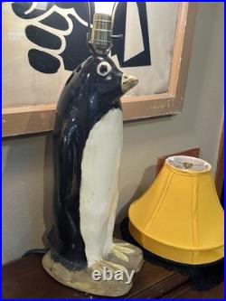 Whimsical VTG 1940's Art Deco Large Penguin Chalkware/Plaster Table Lamp withShade