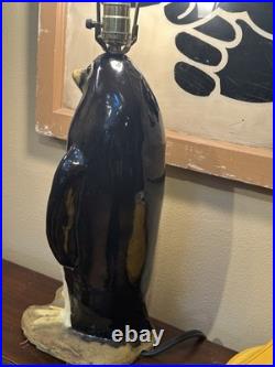 Whimsical VTG 1940's Art Deco Large Penguin Chalkware/Plaster Table Lamp withShade