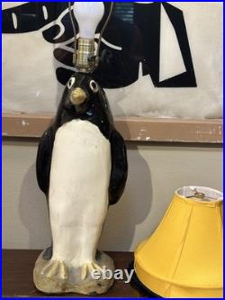 Whimsical VTG 1940's Art Deco Large Penguin Chalkware/Plaster Table Lamp withShade