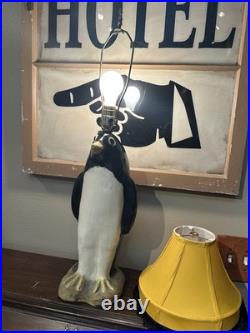 Whimsical VTG 1940's Art Deco Large Penguin Chalkware/Plaster Table Lamp withShade