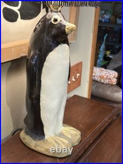 Whimsical VTG 1940's Art Deco Large Penguin Chalkware/Plaster Table Lamp withShade