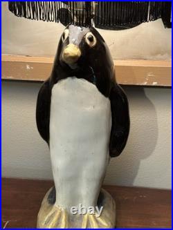 Whimsical VTG 1940's Art Deco Large Penguin Chalkware/Plaster Table Lamp withShade