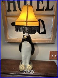 Whimsical VTG 1940's Art Deco Large Penguin Chalkware/Plaster Table Lamp withShade