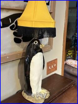 Whimsical VTG 1940's Art Deco Large Penguin Chalkware/Plaster Table Lamp withShade