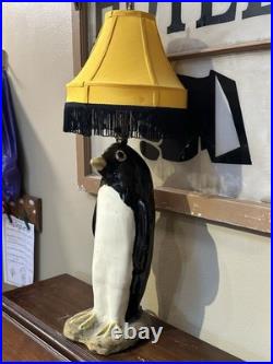 Whimsical VTG 1940's Art Deco Large Penguin Chalkware/Plaster Table Lamp withShade