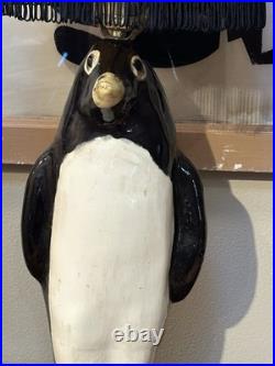 Whimsical VTG 1940's Art Deco Large Penguin Chalkware/Plaster Table Lamp withShade