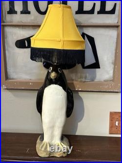 Whimsical VTG 1940's Art Deco Large Penguin Chalkware/Plaster Table Lamp withShade