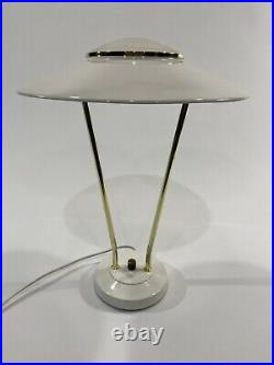White Gold Hairpin Halogen Table Lamp UFO MCM Art Deco 16 Tall Mid Century