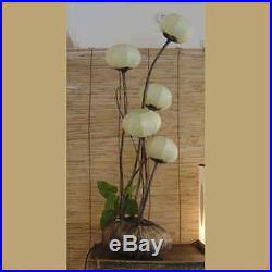 White Paper Ball Art Deco Shade Lantern Asian Table Floor Brown Touch Lamp Light
