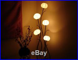 White Paper Ball Art Deco Shade Lantern Asian Table Floor Brown Touch Lamp Light