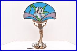 Winged Victory Art Deco CHANDLER II Nude + stained glass fan Boudoir Table Lamp