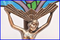 Winged Victory Art Deco CHANDLER II Nude + stained glass fan Boudoir Table Lamp