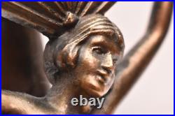 Winged Victory Art Deco CHANDLER II Nude + stained glass fan Boudoir Table Lamp