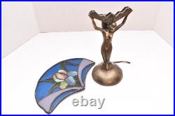 Winged Victory Art Deco CHANDLER II Nude + stained glass fan Boudoir Table Lamp