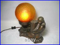 Wonderful Art Deco Nude Figural Table Desk Lamp with Globe Shade Excellent