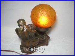 Wonderful Art Deco Nude Figural Table Desk Lamp with Globe Shade Excellent