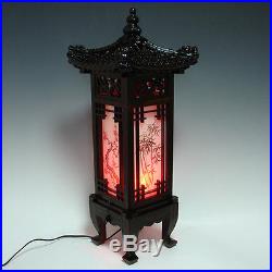 Wood Shade Asian Oriental House Lantern Bedside Dragon Art Deco Table Lamp Light