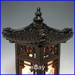 Wood Shade Asian Oriental House Lantern Bedside Dragon Art Deco Table Lamp Light