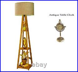 Wooden Floor Lamp with Antique Table Clock, Home & Office Decoration & Gifted
