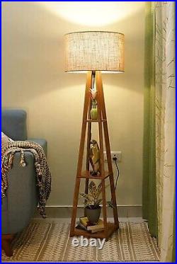 Wooden Floor Lamp with Antique Table Clock, Home & Office Decoration & Gifted