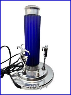 Working Antique Art Deco Chrome Torpedo Cobalt Glass Dancing Nude Lamp