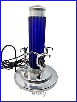 Working Antique Art Deco Chrome Torpedo Cobalt Glass Dancing Nude Lamp
