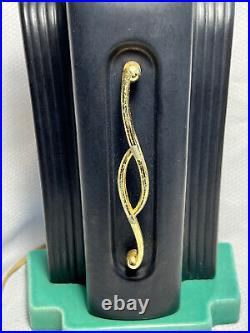 Working MCM Royal Haeger Pottery Art Deco Style TV Lamp Sleek Gold Black Green