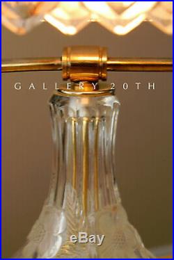 Wow! Rare Deco Bankers Crystal Art Glass Brass Desk Lamp! Vtg After Lalique 50's