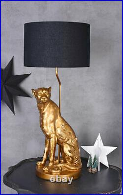 XL Table Lamp Leopard Gold Black Panther Art Deco Floor Light Desk 77cm